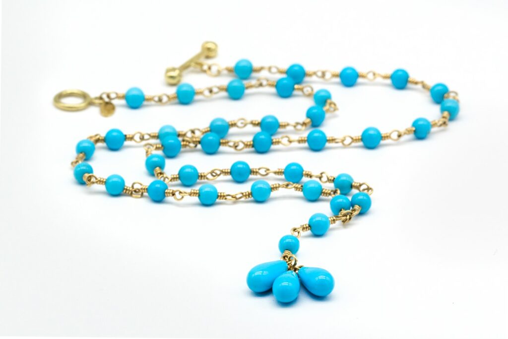 blue and silver beaded necklace